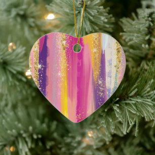 Kleurrijke regenboogstrips met Faux Gold Glitter Keramisch Ornament