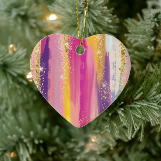 Kleurrijke regenboogstrips met Faux Gold Glitter Keramisch Ornament (Boom)
