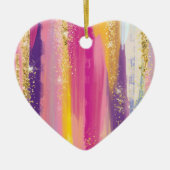 Kleurrijke regenboogstrips met Faux Gold Glitter Keramisch Ornament (Voorkant)