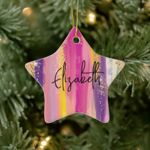 Kleurrijke regenboogstrips met Faux Gold Glitter Keramisch Ornament