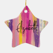 Kleurrijke regenboogstrips met Faux Gold Glitter Keramisch Ornament (Voorkant)