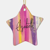 Kleurrijke regenboogstrips met Faux Gold Glitter Keramisch Ornament (Links)
