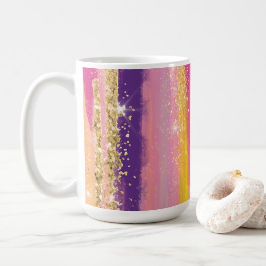 Kleurrijke regenboogstrips met Faux Gold Glitter Koffiemok (Met donut)