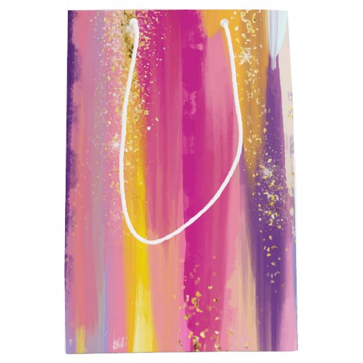 Kleurrijke regenboogstrips met Faux Gold Glitter Medium Cadeauzakje (Voorkant)