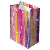 Kleurrijke regenboogstrips met Faux Gold Glitter Medium Cadeauzakje (Voorkant Gekanteld)