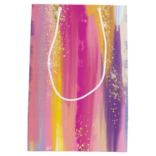 Kleurrijke regenboogstrips met Faux Gold Glitter Medium Cadeauzakje (Achterkant)