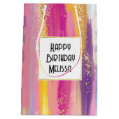 Kleurrijke regenboogstrips met Faux Gold Glitter Medium Cadeauzakje (Achterkant)