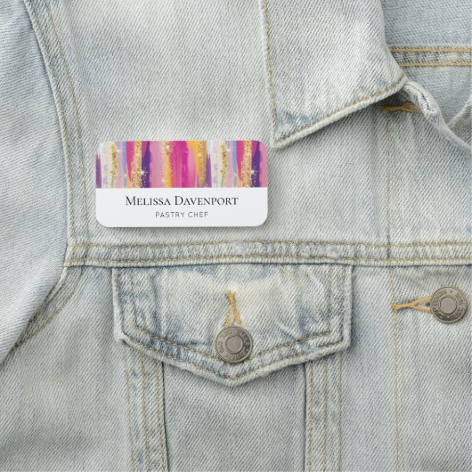 Kleurrijke regenboogstrips met Faux Gold Glitter Naamplaatje (In situ)