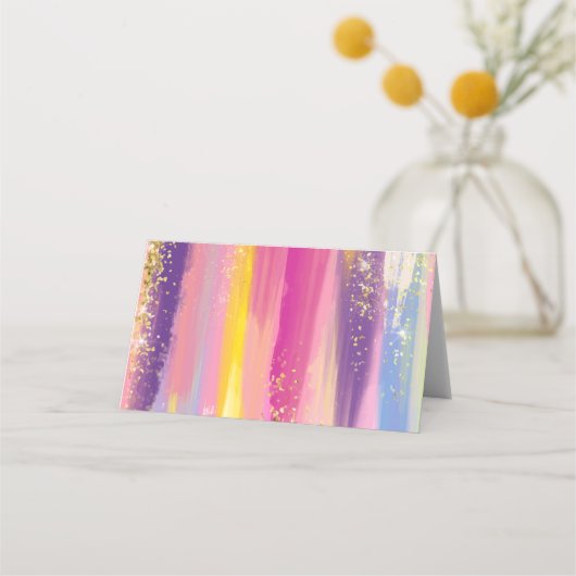 Kleurrijke regenboogstrips met Faux Gold Glitter Plaatskaartje (Voorkant)