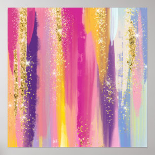 Kleurrijke regenboogstrips met Faux Gold Glitter Poster