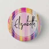 Kleurrijke regenboogstrips met Faux Gold Glitter Ronde Button 5,7 Cm (Voorkant)