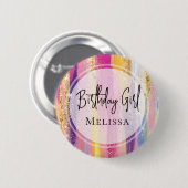 Kleurrijke regenboogstrips met Faux Gold Glitter Ronde Button 5,7 Cm (Voorkant /achterkant)