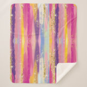 Kleurrijke regenboogstrips met Faux Gold Glitter Sherpa Deken (Voorkant)