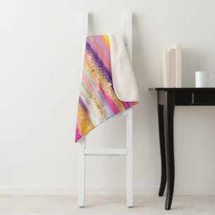 Kleurrijke regenboogstrips met Faux Gold Glitter Sherpa Deken