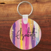 Kleurrijke regenboogstrips met Faux Gold Glitter Sleutelhanger (Voorkant)