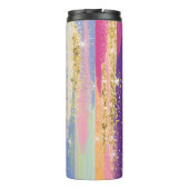 Kleurrijke regenboogstrips met Faux Gold Glitter Thermosbeker (Achterkant)