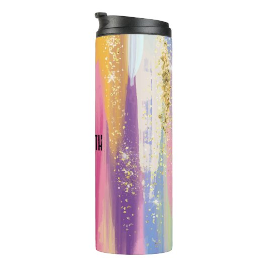 Kleurrijke regenboogstrips met Faux Gold Glitter Thermosbeker (Geroteerd rechts)