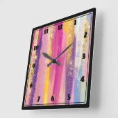 Kleurrijke regenboogstrips met Faux Gold Glitter Vierkante Klok (Hoek)