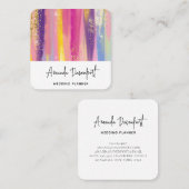 Kleurrijke regenboogstrips met Faux Gold Glitter Vierkante Visitekaartje (Voorkant / Achterkant)