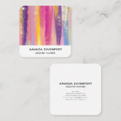 Kleurrijke regenboogstrips met Faux Gold Glitter Vierkante Visitekaartje (Voorkant / Achterkant)