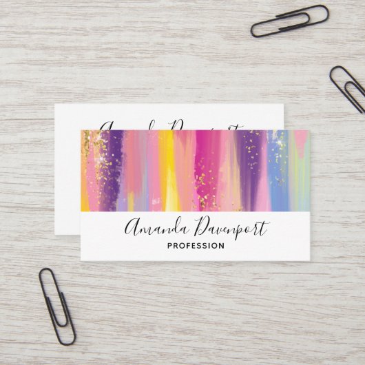 Kleurrijke regenboogstrips met Faux Gold Glitter Visitekaartje (Voorkant / Achterkant in situ)