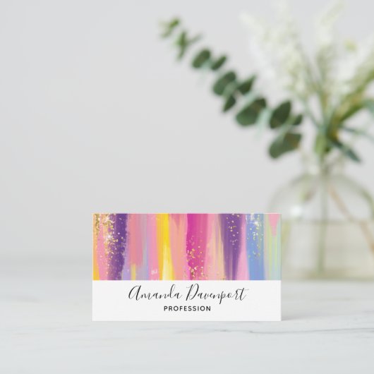 Kleurrijke regenboogstrips met Faux Gold Glitter Visitekaartje (Staand voorkant)