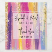 Kleurrijke regenboogstrips met Faux Gold Glitter Wijn Etiket (Enkel label)