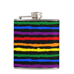 Kleurrijke regenboogstrips op Custom Black Heupfles
