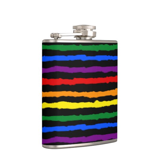 Kleurrijke regenboogstrips op Custom Black Heupfles (Rechts)