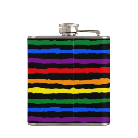 Kleurrijke regenboogstrips op Custom Black Heupfles (Achterkant)