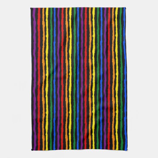 Kleurrijke regenboogstrips op Custom Black Theedoek (Verticaal)
