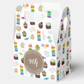 Kleurrijke regenboogtaart strooit verjaardagsfeest bedankdoosjes (Geopend)