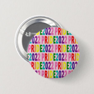Kleurrijke regenboogtekst LGBTQ Gay Pride 2022 Ronde Button 5,7 Cm