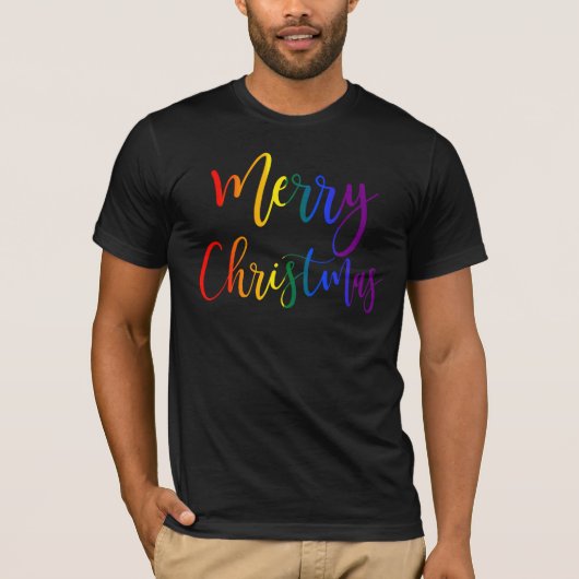 Kleurrijke regenboogtekst LGBTQ Gay Pride Kerstmis T-shirt (Voorkant)