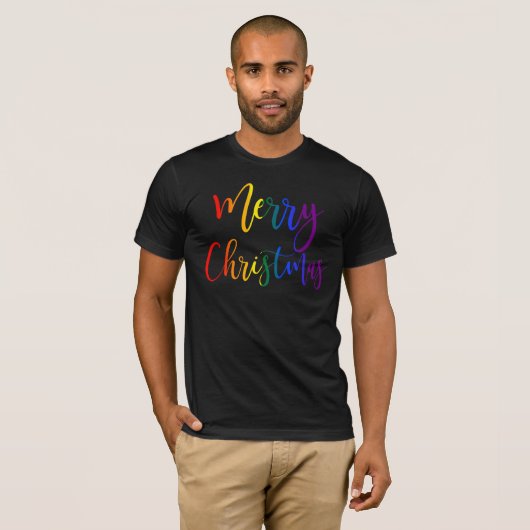 Kleurrijke regenboogtekst LGBTQ Gay Pride Kerstmis T-shirt (Voorkant volledig)