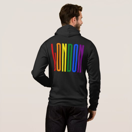 Kleurrijke regenboogtekst LGBTQ London Gay Pride L Hoodie (Achterkant volledig)
