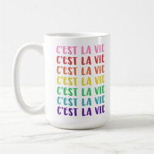 Kleurrijke regenboogtypografie French c'est la vie Koffiemok