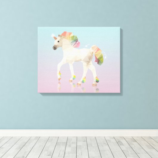 Kleurrijke regenboogunikorn-veelhoek - omhuld canv canvas afdruk (Insitu (Houten vloer))