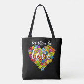 Kleurrijke regenboogvlag Kleuren Floral Heart Patr Tote Bag (Achterkant)