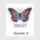 Kleurrijke regenboogvlinder en naam op maat sticker (Vel)
