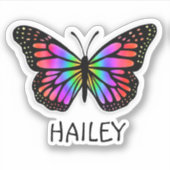 Kleurrijke regenboogvlinder en naam op maat sticker (Voorkant)