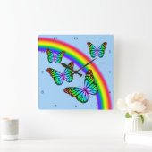 Kleurrijke regenboogvlinders vierkante klok (Huis)