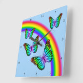 Kleurrijke regenboogvlinders vierkante klok (Hoek)