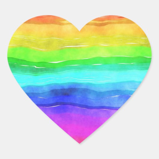 Kleurrijke regenboogWaterverf Wavy Heart Sticker (Voorkant)