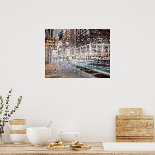 Kleurrijke regendag NYC Abstract Poster (Keuken)