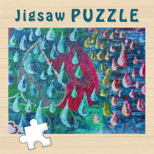 Kleurrijke regendruppels schilderen op een graffit legpuzzel