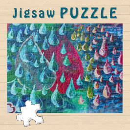 Kleurrijke regendruppels schilderij op een graffit legpuzzel