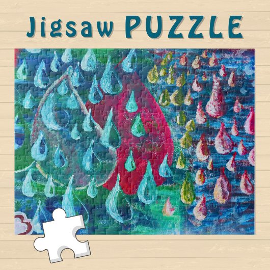 Kleurrijke regendruppels schilderij op een graffit legpuzzel