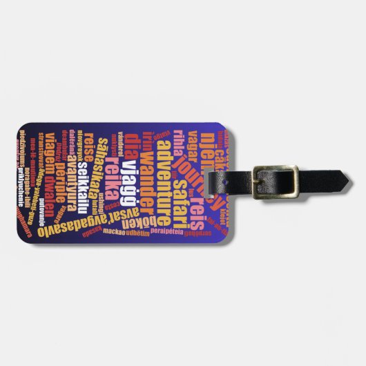Kleurrijke reis in veel talen Word Cloud Bagagelabel (Voorkant horizontaal)