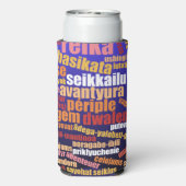 Kleurrijke reis in veel talen Word Cloud Seltzer Blikjeskoeler (Seltzer Achterkant)